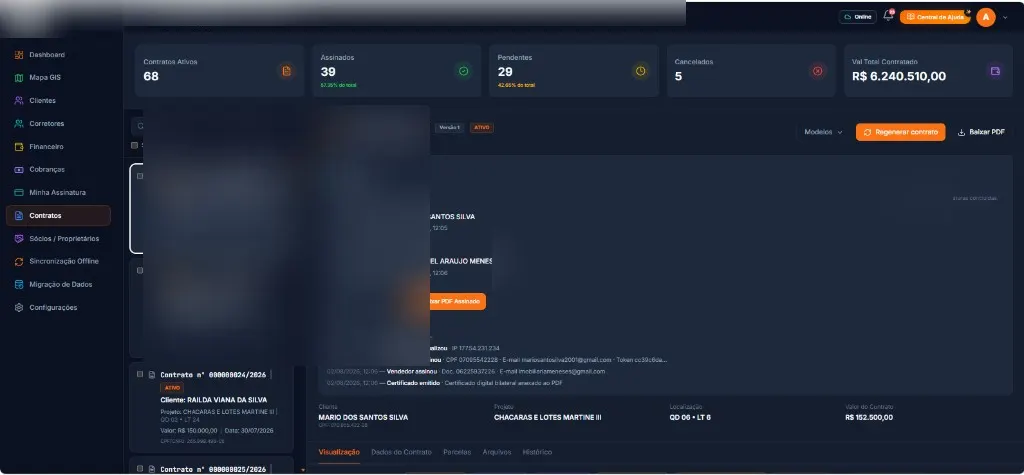 Contrato com assinatura eletrônica no SV LOTES