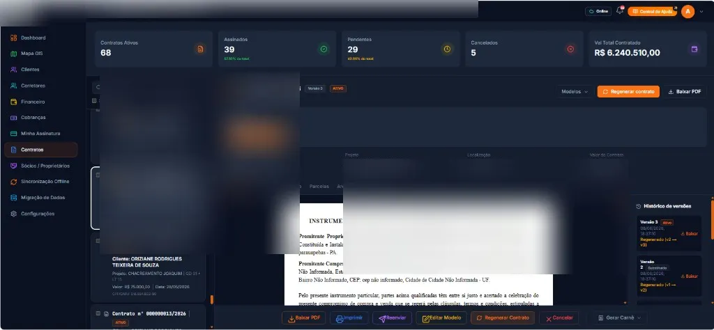 Visualização e histórico de versões de contratos no SV LOTES